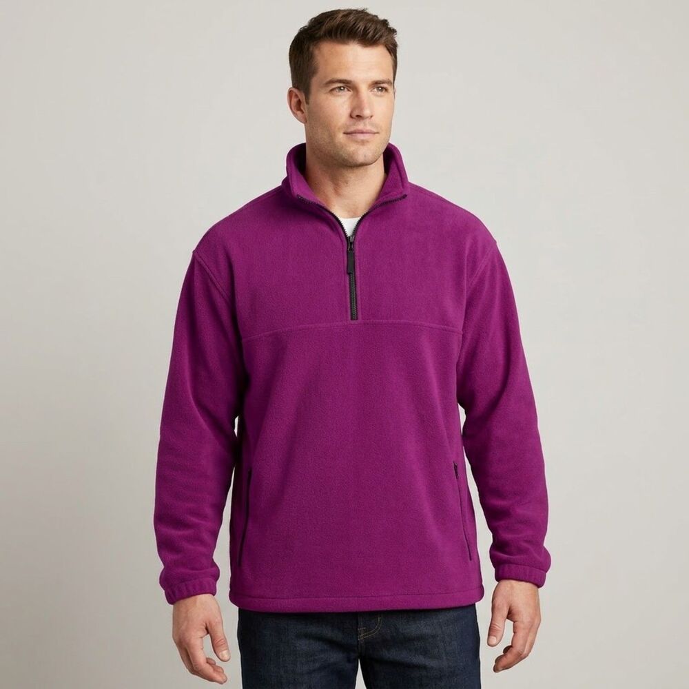 Eddie Bauer EBTek Quarter Zip M Tall Purple Fleece Pullover Jacket Vtg 90s
